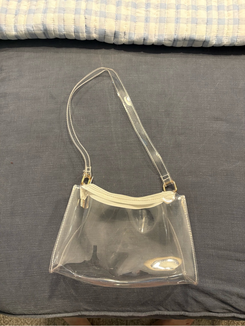 Clear PVC Shoulder Bag with White Trim